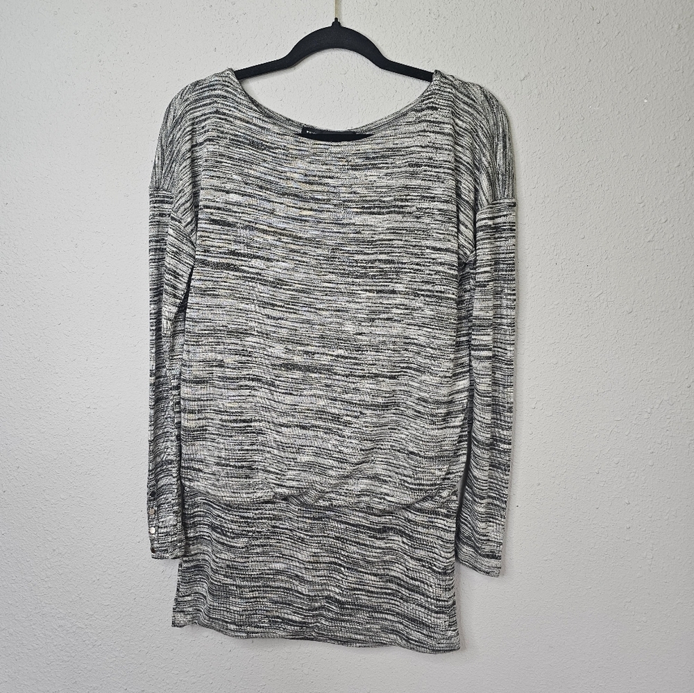 White House Black Market Hip Hugger‎ Tunic Top Shirt Womens S Black Gray Blouse